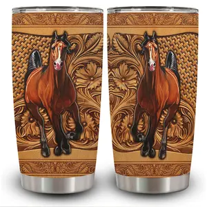 1pc 20oz Intricate Horse and Floral Pattern Tumbler with Lid, Insulated Travel Mug, Gift for Women Men, Ideal for Halloween, Independence Day, Memorial Birthday Gift, Coffee Cup, weird stuff