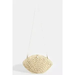 Fame Straw Braided Pearl Beaded Strap Seashell Bag