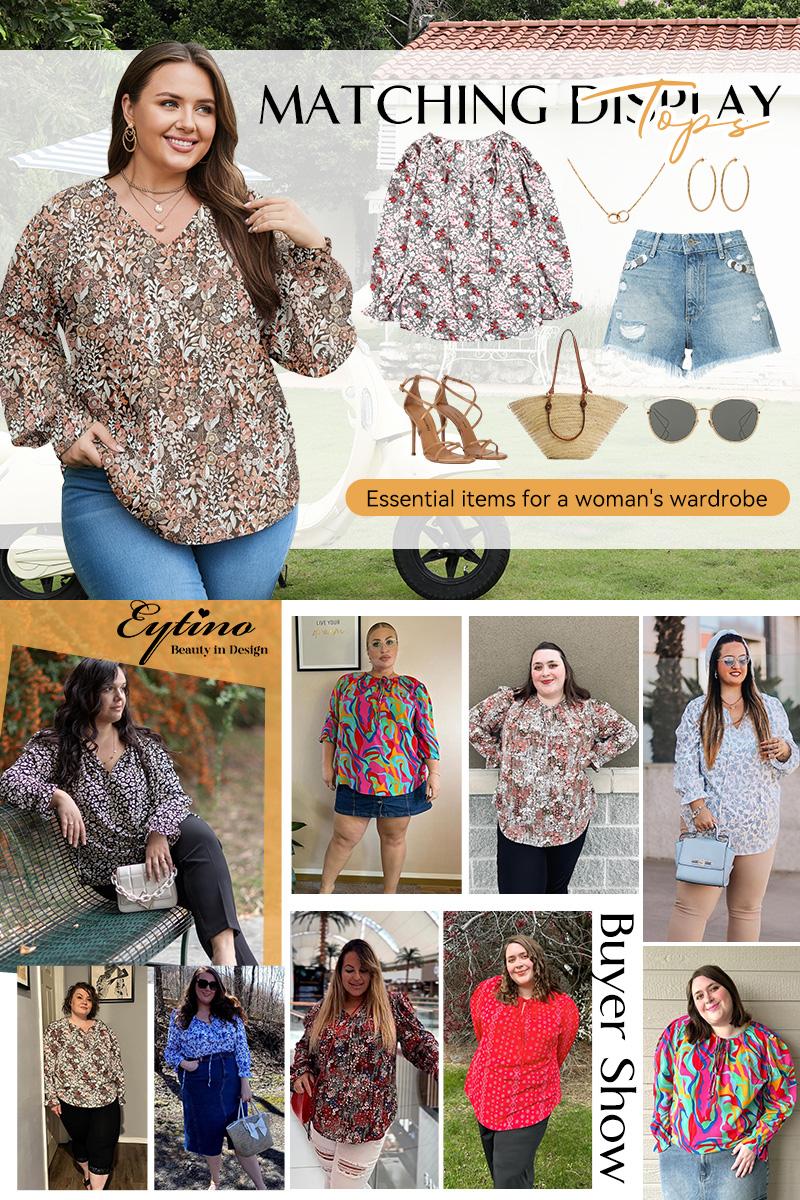 Eytino Plus Size Tops for Women V Neck Long Sleeve Drawstring Floral Boho Print Blouse Shirts Vacation Outfits(1X-5X) Eytino Plus Size Tops for Women V Neck Long Sleeve Drawstring Floral Boho Print Blouse Shirts Vacation Outfits(1X-5X)