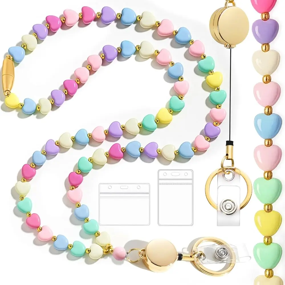 Lanyards for Id Badges and Keys for Women Teacher - Colorful Beaded Card Holders