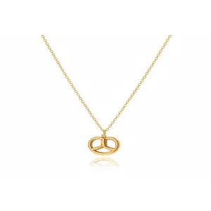 18K Gold Plated Stainless Steel Necklace Fun Food Croissant Pretzel Heart Pendant Necklace