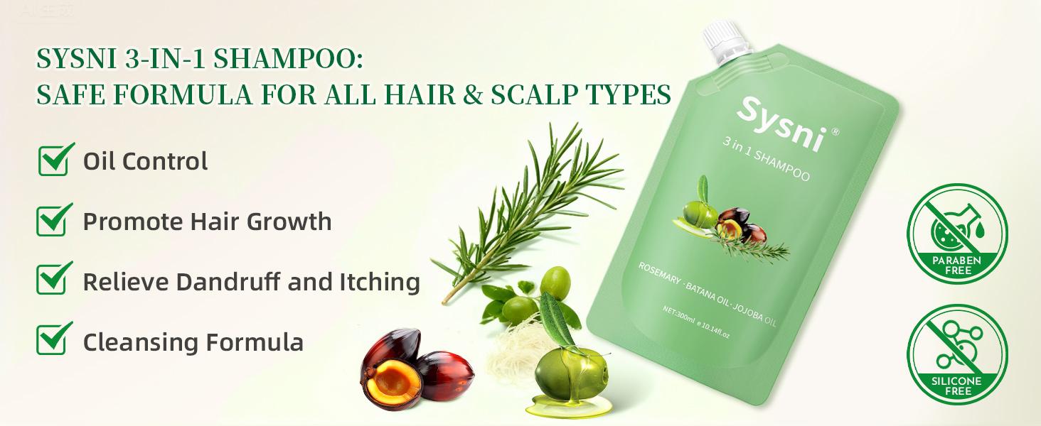 SYSNI 3-in-1 Shampoo for Hair Growth & Thickening infused with Batana Oil, Rosemary & Jojoba OilNourishes Scalp, Reduces Thinning, Promotes Fuller Hair300ML(10.14 oz).