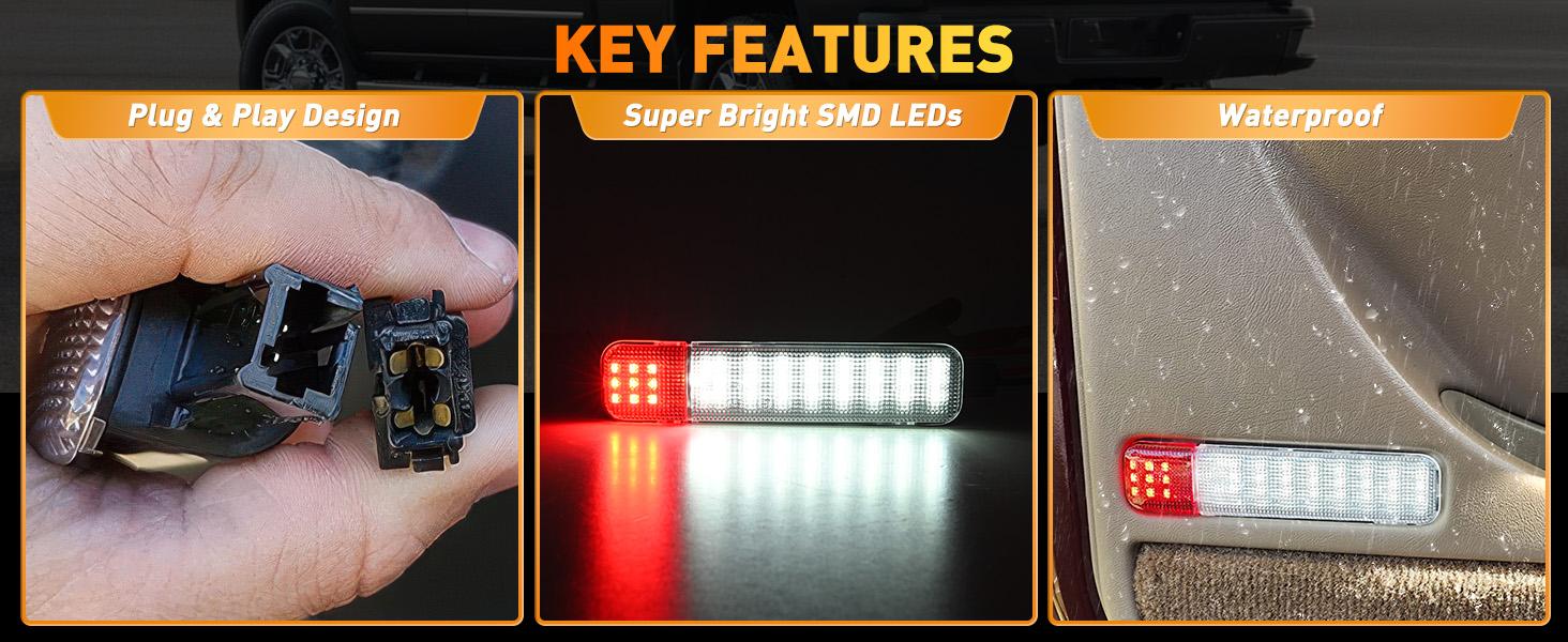 Nilight 2PCS LED Interior Door Panel Light Courtesy Warning Lights White Red for Chevy GMC Silverado Sierra 1500 2500 3500 HD Suburban Cadillac Escalade Hummer H2