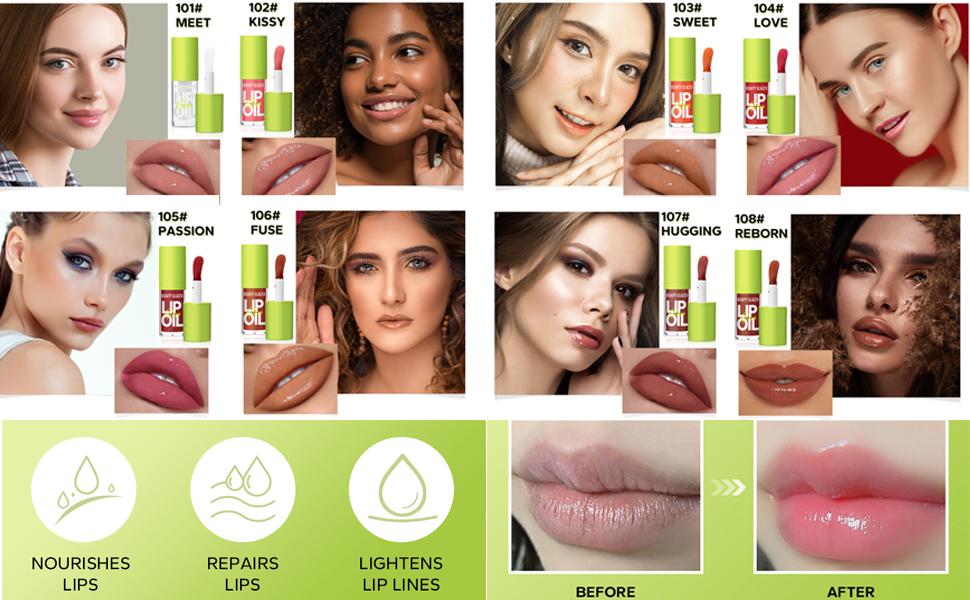 Beauty Glazed Big Brush Head Lip Oil, Ultra-Hydrating & Nourishing, Smooth Glossy Finish Lip Glow Oil, Shiny and Vegan Tinted Lip Gloss, Non-Sticky Formula (102# KISSY, 1)