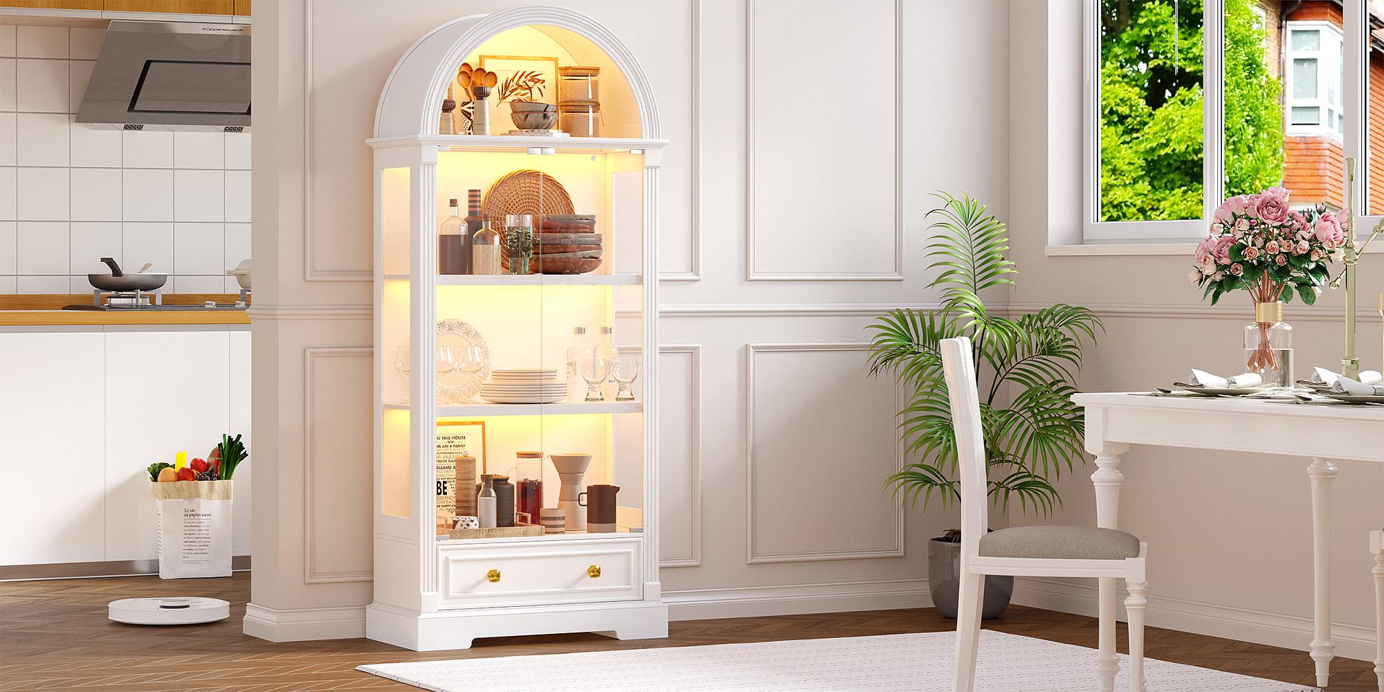 MIU Farmhouse Display Cabinet with Doors,Drawer & Adjustable Shelves, 71” Tall Bookshelf Modern China Storage Kitchen Pantry for Living Room,Office