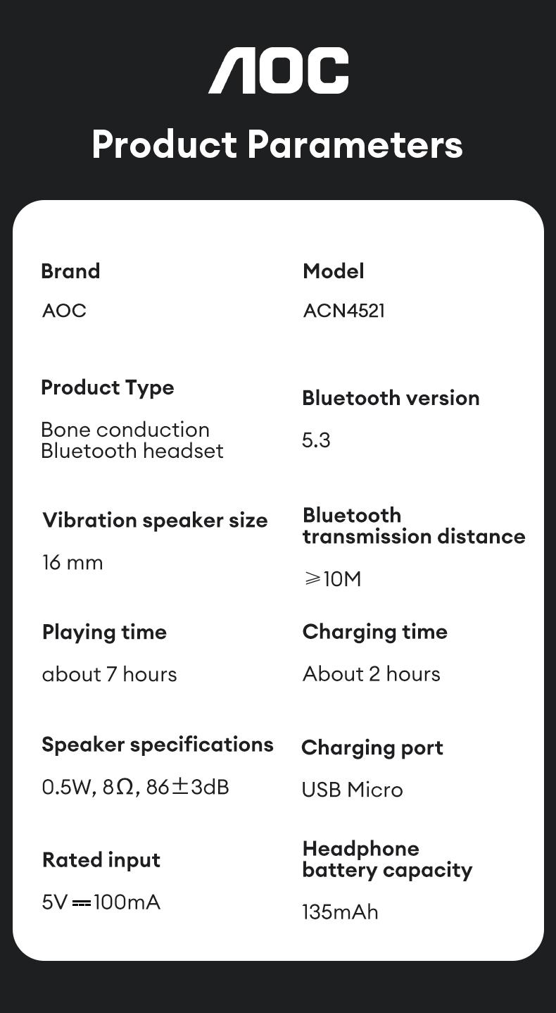 AOC ACN4521 Bone Conduction Neckband Wireless Earphones with High-Fidelity Natural Sound, Immersive Vibration Audio, Reduced Sound Leakage, IP56 Waterproof, Wireless Headphones for Music, Calls & Sports