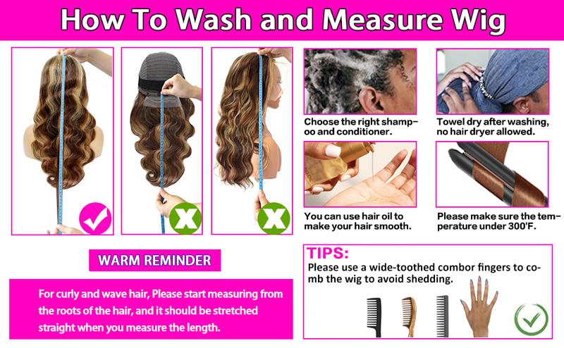 【30 Inch Only $89】Anyweek Honey Blonde Ombre Lace Front Wig Human Hair Highlight Body Wave 13x6 Lace Front Wigs Pre Plucked 180 Density Glueless HD Lace Frontal Wig for Women 4/27 Colored