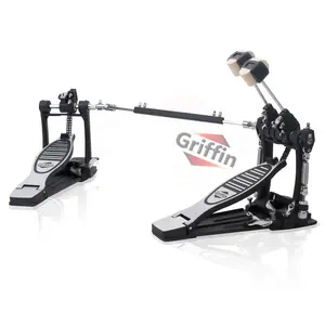 Deluxe Double Kick Drum Pedal for Bass Drum by GRIFFIN | Twin Set Foot Pedal | Quad Sided Beater Heads | Dual Pedal Two Chain Drive Percussion Hardware | Impressive Response for Metal & Rock Drummers