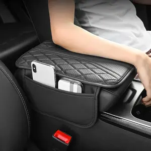 Car Armrest Box Heightening Pad with Side Storage Bag, PU Leather Car Armrest Box Cushion with Storage Pocket, Car Interior Decoration AccessoriesEverlanelnspired17