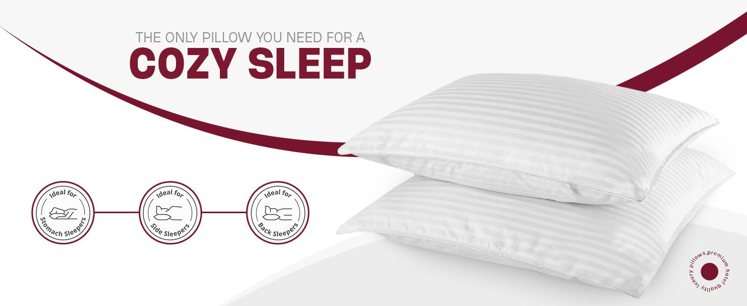 Lux Decor 2Pc Stripe Pillows - White Hotel Luxury Pillows - King & Queen Size- Cotton Pillows For Back, Stomach & Side Sleepers With Envelope Closure