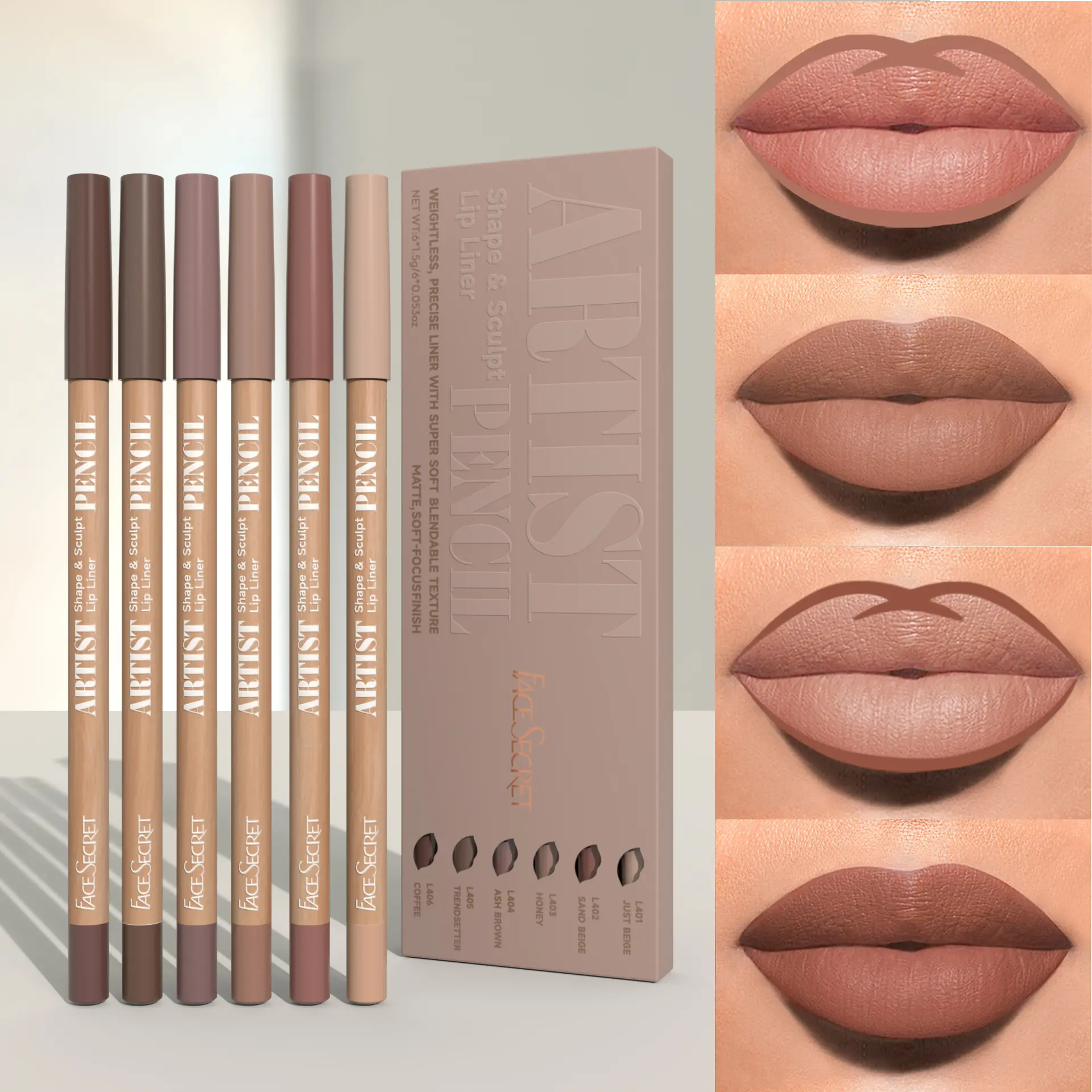 6pcs Nude Lip Liner Set creamy  pencils - Waterproof, Matte Finish, Long-Lasting & Smudge-Proof, Easy to Apply for All Skin Types Lipliner