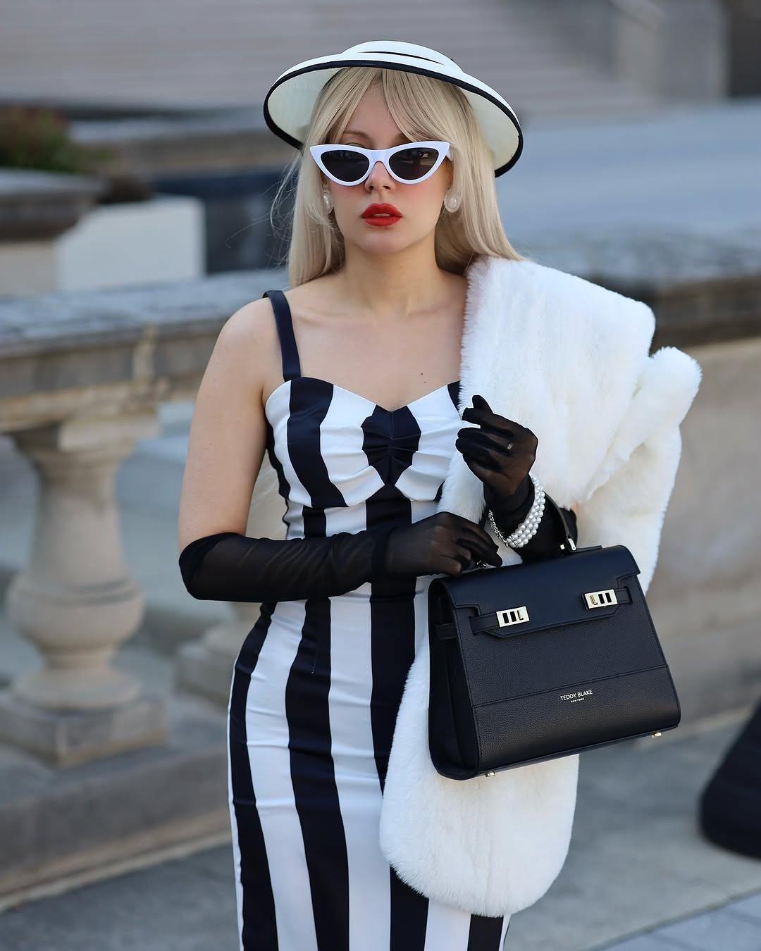 BLACK&PINK 1960S VERTICAL STRIPE STRAPS PENCIL DRESS Bodycon Womenswear Striped Flair Classic