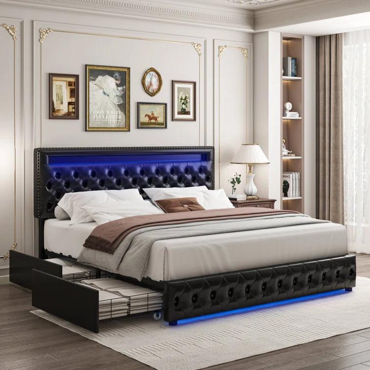 GEGOFORU Full LED Storage Bed Frame with 4 Drawers, RGB Upholstered Headboard with APP Control & Music Sync, Adjustable Headboard, No Box Spring Needed GEGOFORU Full LED Storage Bed Frame with 4 Drawers, RGB Upholstered Headboard with APP Control & Music Sync, Adjustable Headboard, No Box Spring Needed