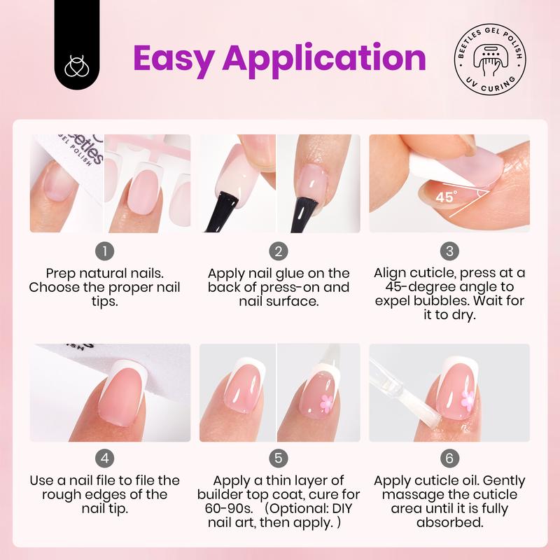 Beetles French Tip Press On Nails French Gel Nail No File Need  Fake Nails  4-in-1 DIY Manicure for Nail Extension Designs for Women