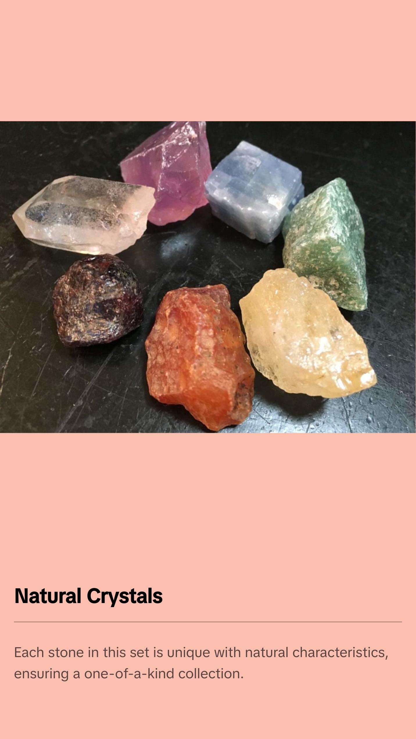 7 Chakra Stone Set, Chakra Balancing Crystal Set - Garnet, Carnelian, Citrine, Green Aventurine, Blue Calcite, Amethyst, Clear Quartz