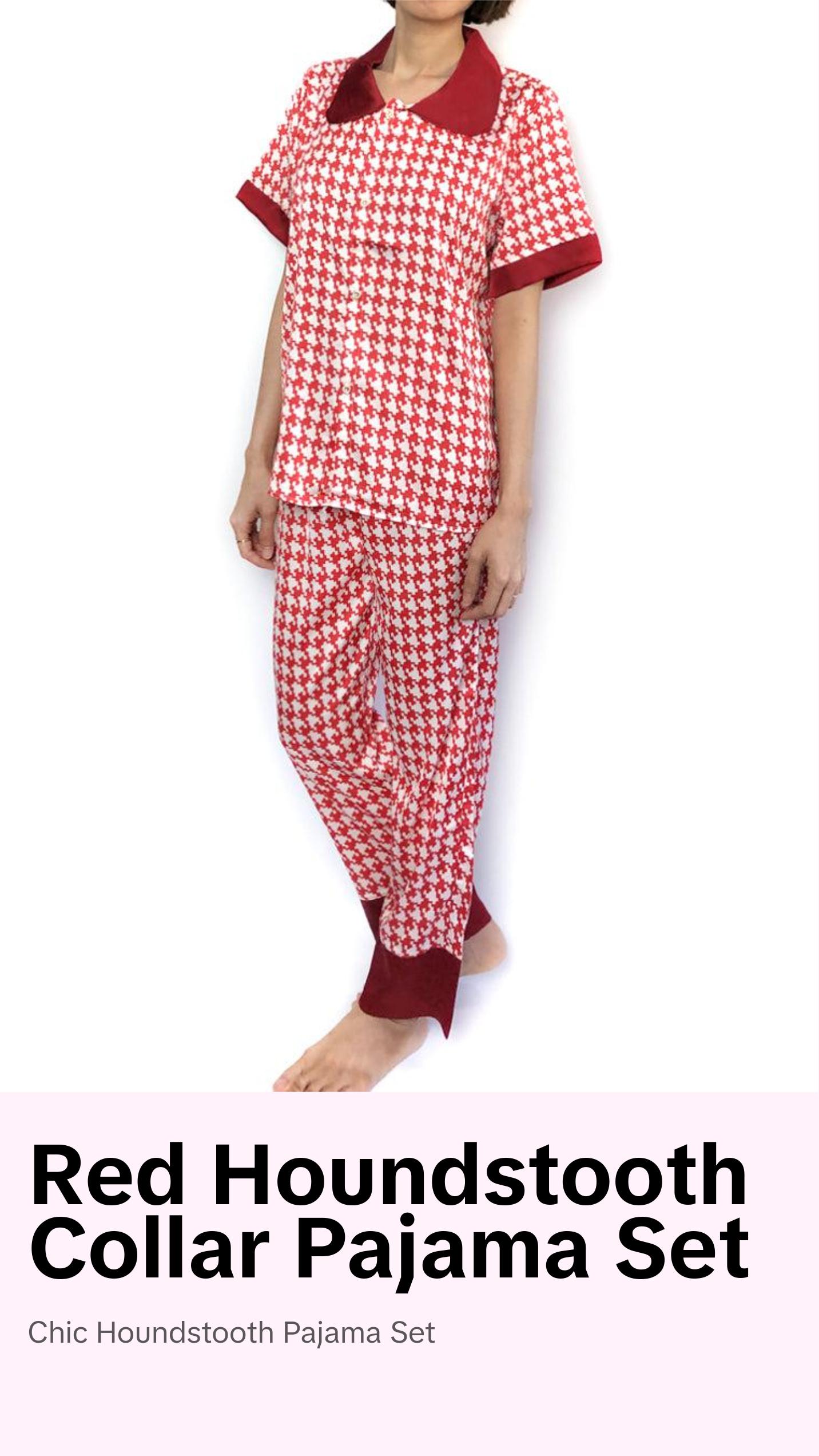 Red Houndstooth Peter Pan Collar Pajama Set