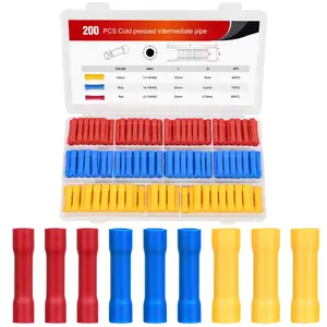 Nilight 200PCS Electrical Butt Connectors AWG 22-10 Insulated Electrical Wire Crimp Connectors Butt Splice Crimp Connectors Blue Red Yellow for Automotive Marine Electrical Wiring