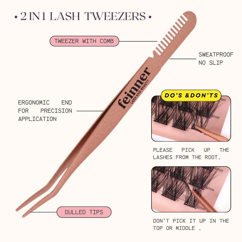 Feinner Classic DIY Lash Extension Kit Natural Look Waterproof with Bond Seal Remover Soft D Curl 8-16mm 8-12mm Mix for Beginners Friendly Salon Quality at Home Must-Have Cluster