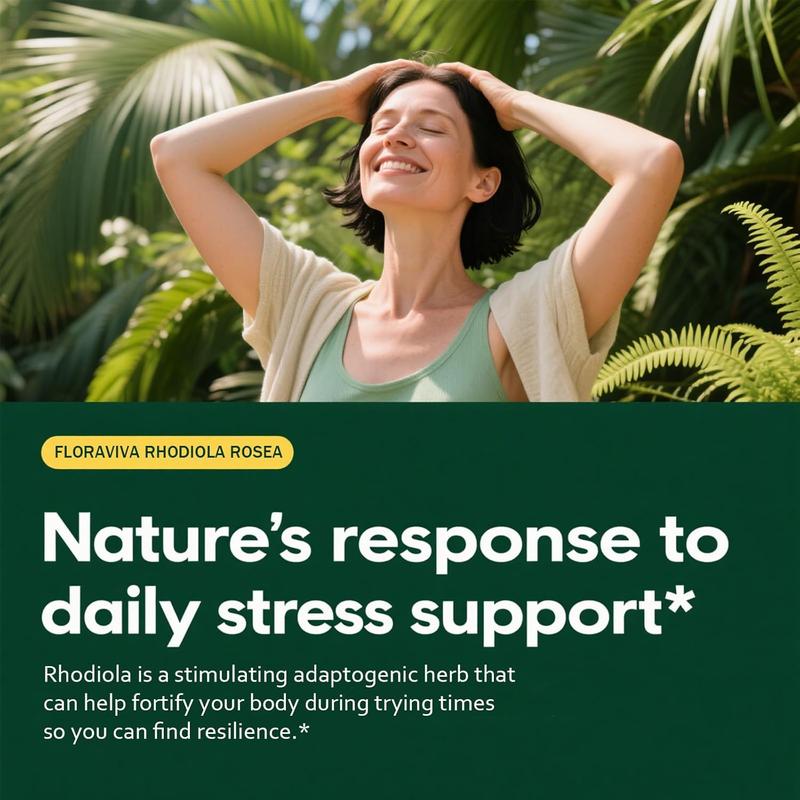 Natural Rhodiola Rosea Wellness Capsules 500mg - Natural Adaptogen Supplement for Stress Support, Mental Focus & Energy - (60 Capsules) -Non-GMO