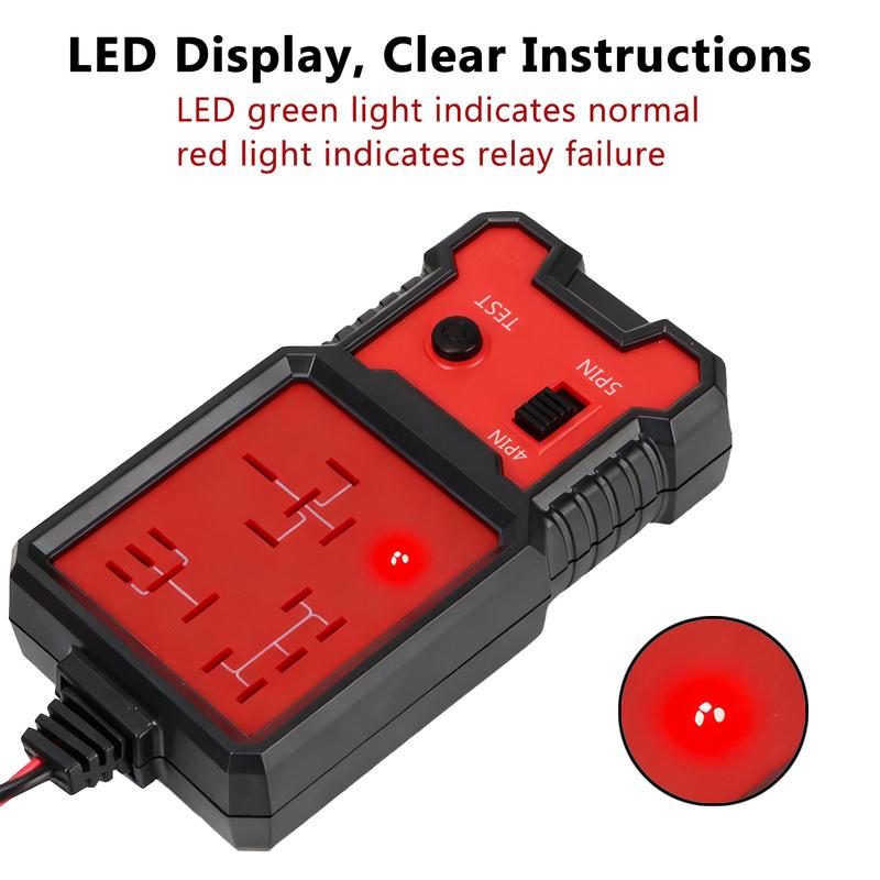 Automotive Relay Tester BJ-707, 4 & 5 Pin 12V Auto Diagnostic Tool, Small Handheld DIY Car Tester with Battery Clips, Relay Testing Kit, Electrical Systems Tool