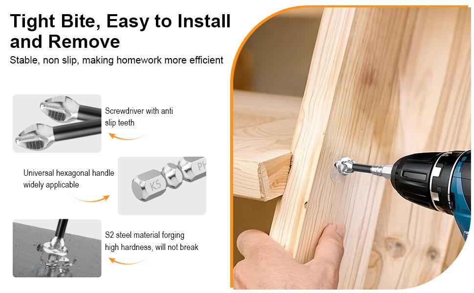 【FathersDayGift】PH2 Magnetic Screwdriver Bit Set - 9 PieceK5 Impact-Resistant  S2 Steel Bits , Non-Slip Electric Screwdriver Bit 1/4" Hex, 25-150mm