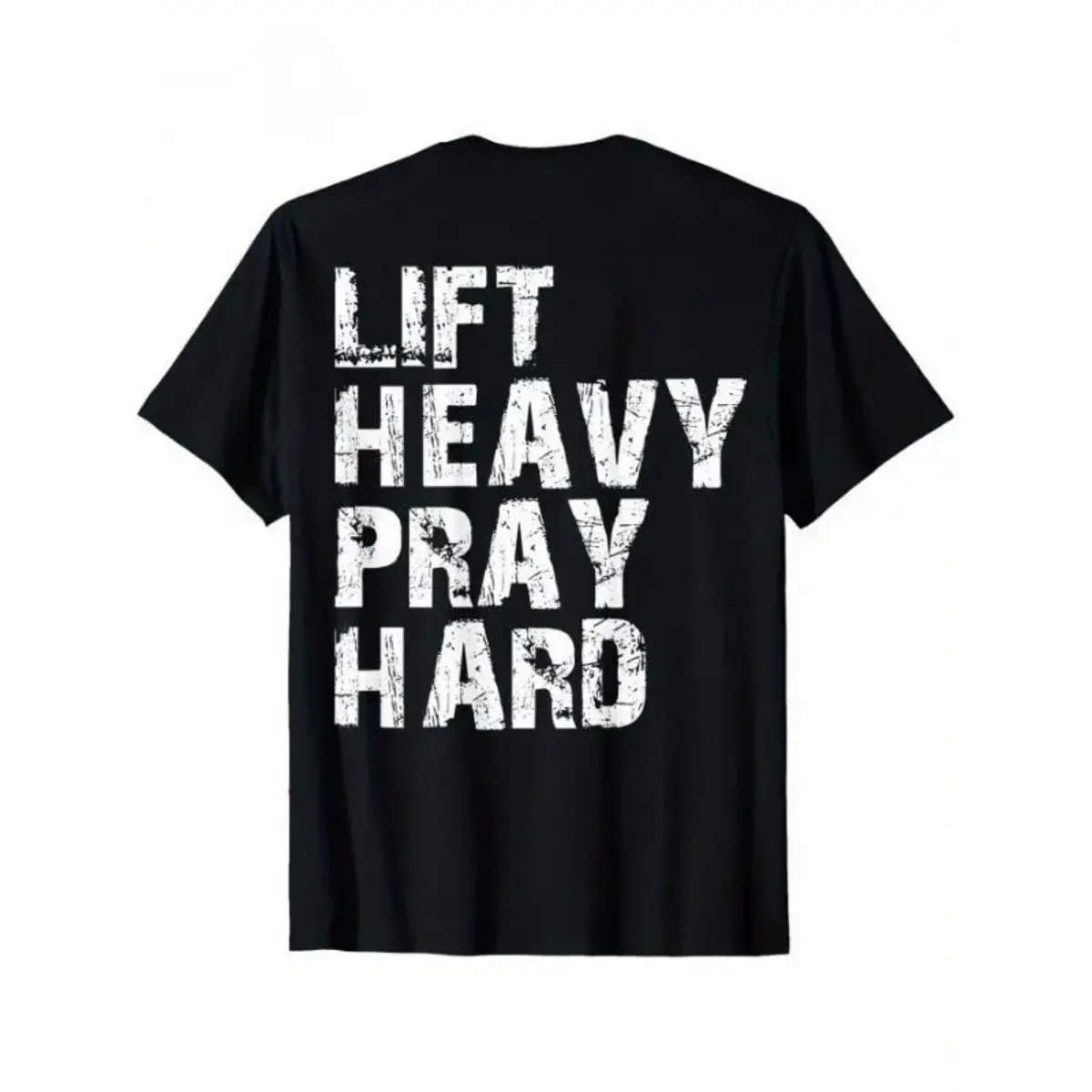 Men's "Lift Heavy Pray Hard" T-Shirt, Motivational Faith & Cross Print Top, Casual Athletic Streetwear for Gym Workout, Casual Comfy Workout, Cross And Faith Print Men's Short-Sleeve T-Shirts