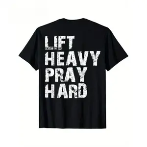 Printed Tee - "Lift Heavy Pray Hard" Christian Gym T-Shirt, Motivational Faith-Based Streetwear