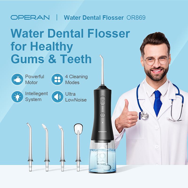 Operan C200/869 Portable Rechargeable Water Flosser, 200ML/300ml IPX7 Waterproof with Multifunctional 360° Rotating Tips, 4 Cleaning Modes, Cordless Oral Irrigator for Home & Travel,Gift, Electric Teeth Cleaner#TikTokShopBlackFriday, Whitening