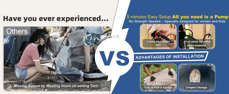 SENLEETO Luxury 129 sq ft Inflatable Camping Tent for 8-10 People Waterproof Blow-Up House with Rainfly Insulated Tents