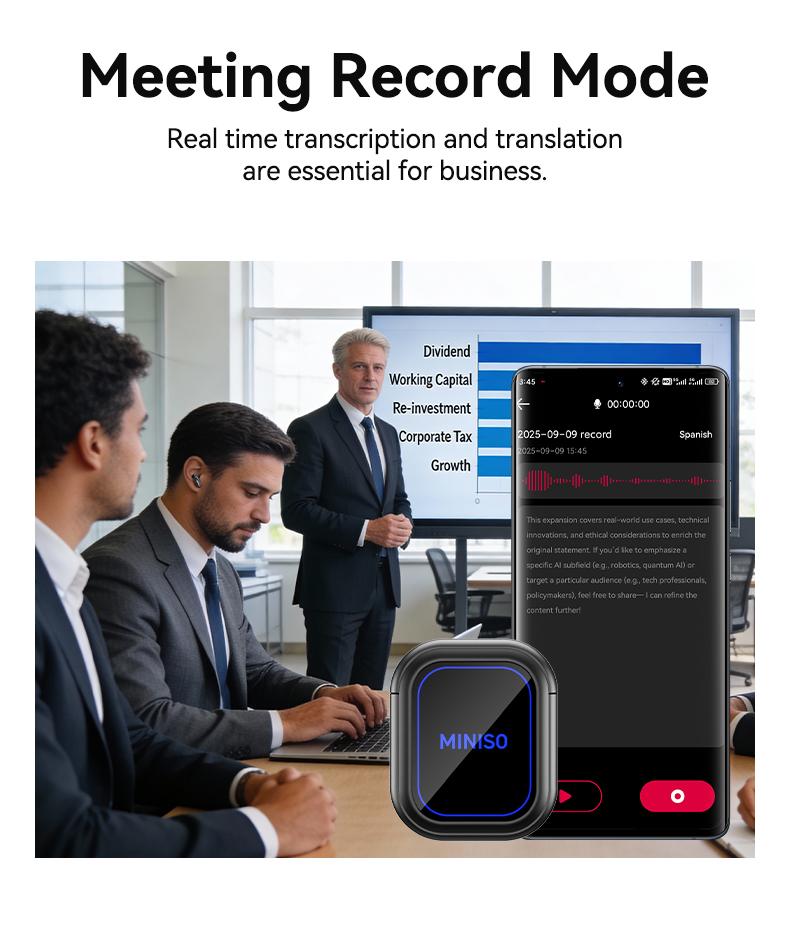 MINISO-MS109 AI Translation Earphones, Bluetooth 6.0, High-Fidelity Waterproof Wireless Earphones | Suitable for work, exercise, study, and voice calls | Built-in microphone | Earphones