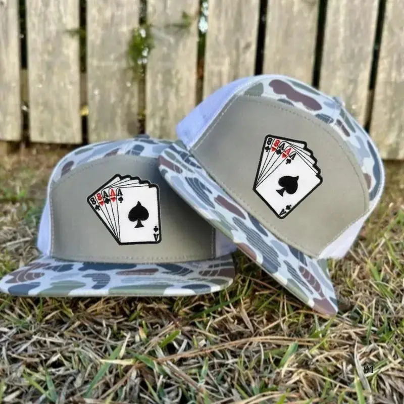 KING RANCH EWestern Ace Of Spades Khaki Brown Black Unisex 7 Panel Flatbill Snapback Hat, Fitted Unisex Baseball Cap Basic Casual Style