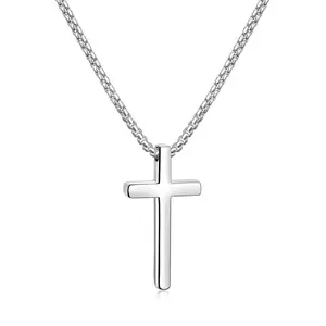 【Father's Day Gift】18inch Stainless Steel Cross Necklace for Men and Women (Unisex), Mens Necklaces with 2.5mm Cross Chain Black/Gold-Plated Stainless Steel Cross Necklace