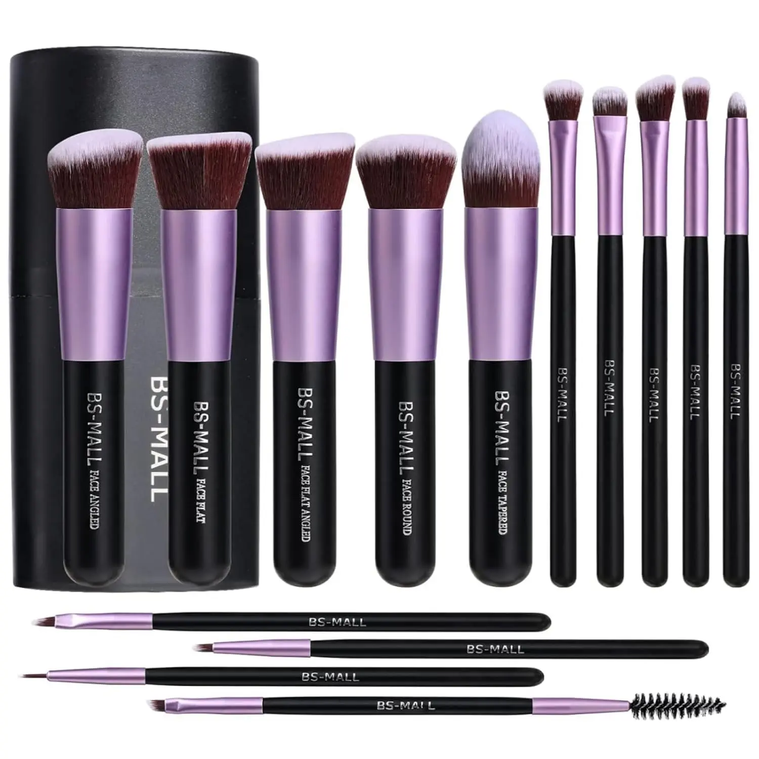 BS-MALL 14-Piece Premium Synthetic Fibers Makeup Brush Set - Foundation, Powder, Concealer, Eye Shadow Brushes for Beginners with Travel Case