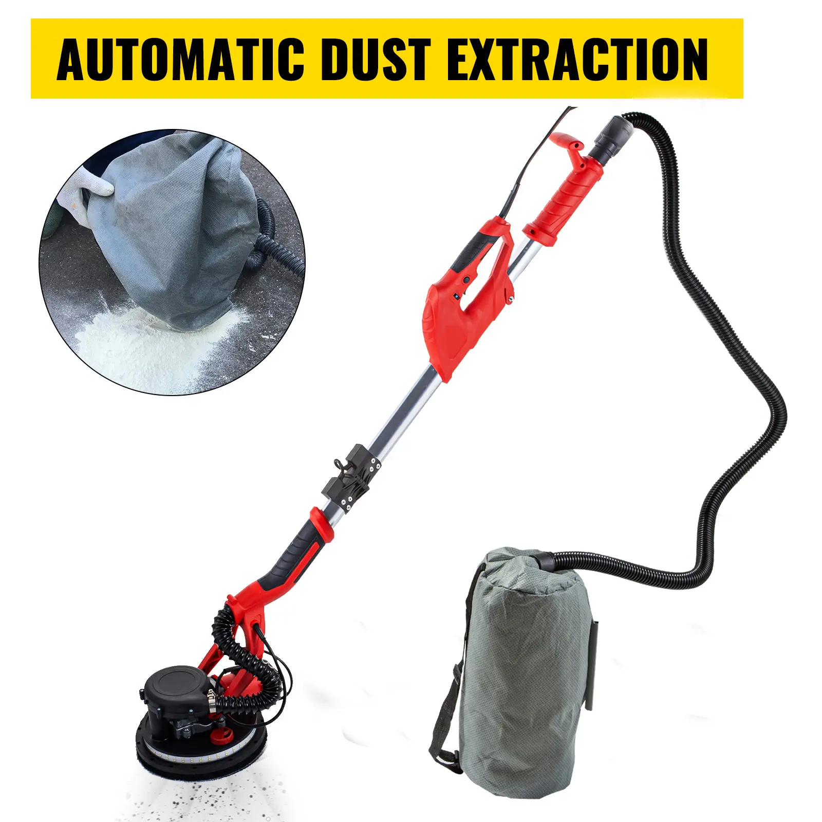【summerfinds】VEVOR Drywall Sander 850W, Electric Drywall Sander, Variable Speed 800-1750 RPM, Foldable Sheetrock Sander, with Telescope Handle, Electric Sander, with LED Strip Light and Vacuum Bag, Wall Sander