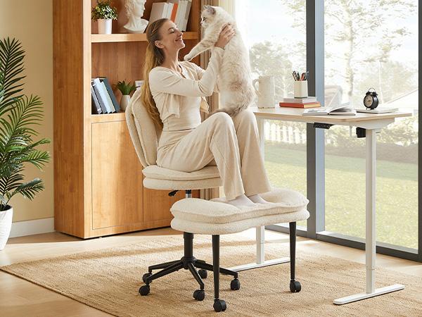 Pinmoco Cloudy Ergonomic Cross Legged Swivel Chair - Adjustable Height, Teddy Fabric, Cloud Comfort Pet-Friendly Desk Chair with Full Lumbar Support, Extra Wide Seat, Versatile for Home & Office Use Pinmoco Cloudy Ergonomic Cross Legged Swivel Chair - Adjustable Height, Teddy Fabric, Cloud Comfort Pet-Friendly Desk Chair with Full Lumbar Support, Extra Wide Seat, Versatile for Home & Office Use