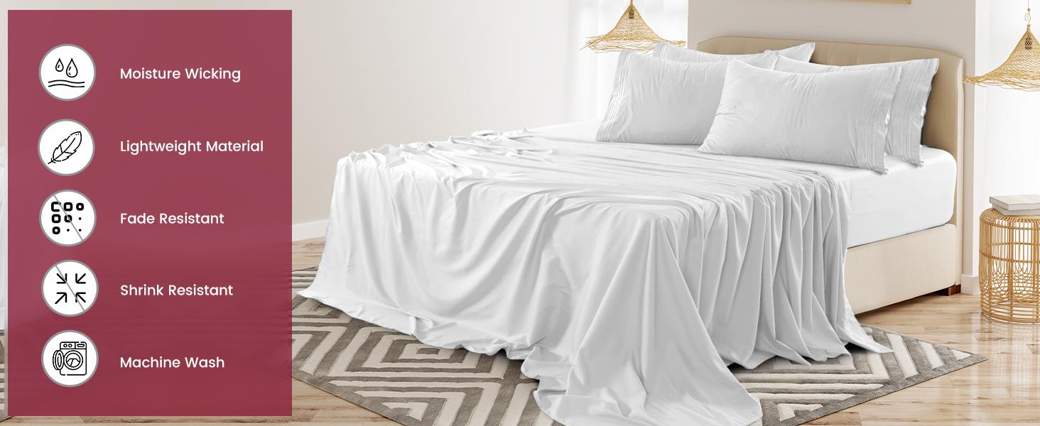 Lux Decor 4 Piece Microfiber Bed Sheet Set, Ultra Soft Cooling Sheets, 16” Deep Pocket Fitted Sheet, Hotel Luxury Bedding, Oeko-TEX Certified, Fade Resistant, Embroidered Pillowcases