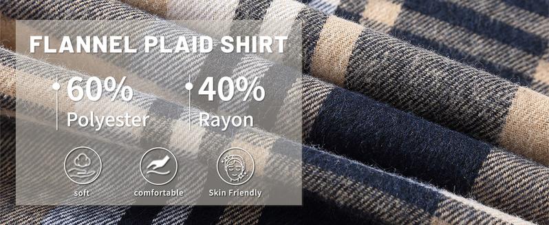 ZITY Men's Blue Brown Plaid Hooded Flannel - Heavyweight Style Soft Fabric Hoodie - Fashion Loose Fit Checked Shirt - Casual Vintage Menswear Tops gifts