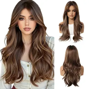 Ombre Platinum Blonde Long Curly Wig Fluffy Natural 8-Part Bangs Heat Resistant Synthetic Full Wig