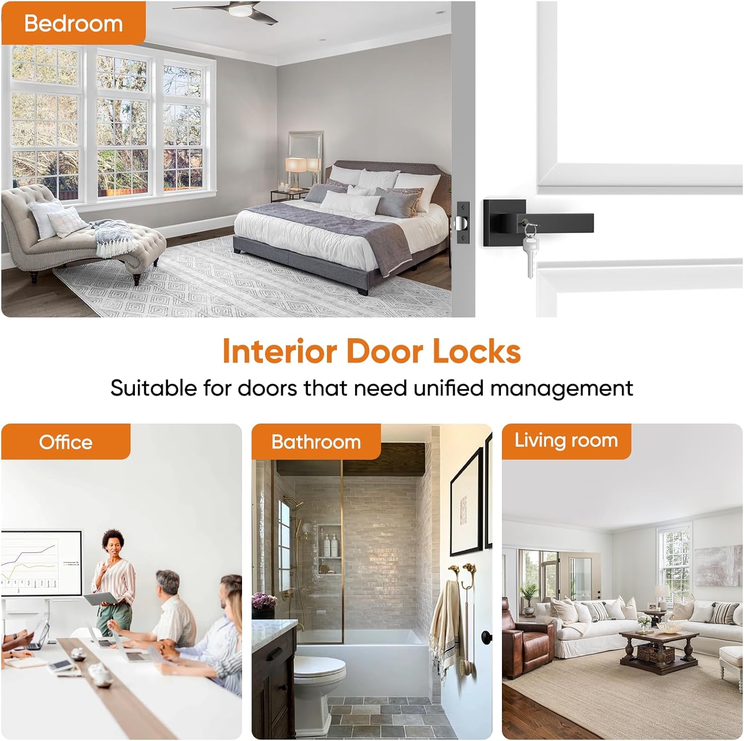 10-pack value Door Handles Interior, Door Knobs Interior, Black Door Handle with Reversible Lever, Keyed Alike Door Lock Sets for Bedroom, 10 Packs Heavy Duty Door Lock Sets, Matte Black
