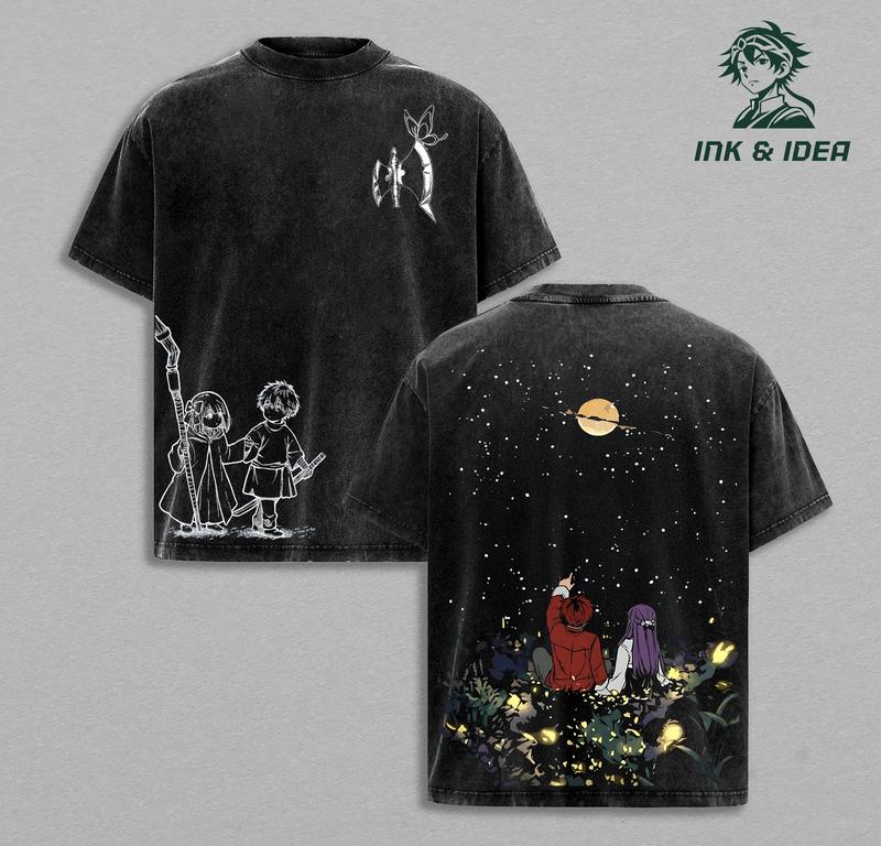 Stark Fern "Under the Stars" Frieren Season 2 Beyond Journey's End  Anime Shirt Washed Manga Washed Heavy Cotton T-shirt Gift For Anime Fan Streetwear Unisex Tee.