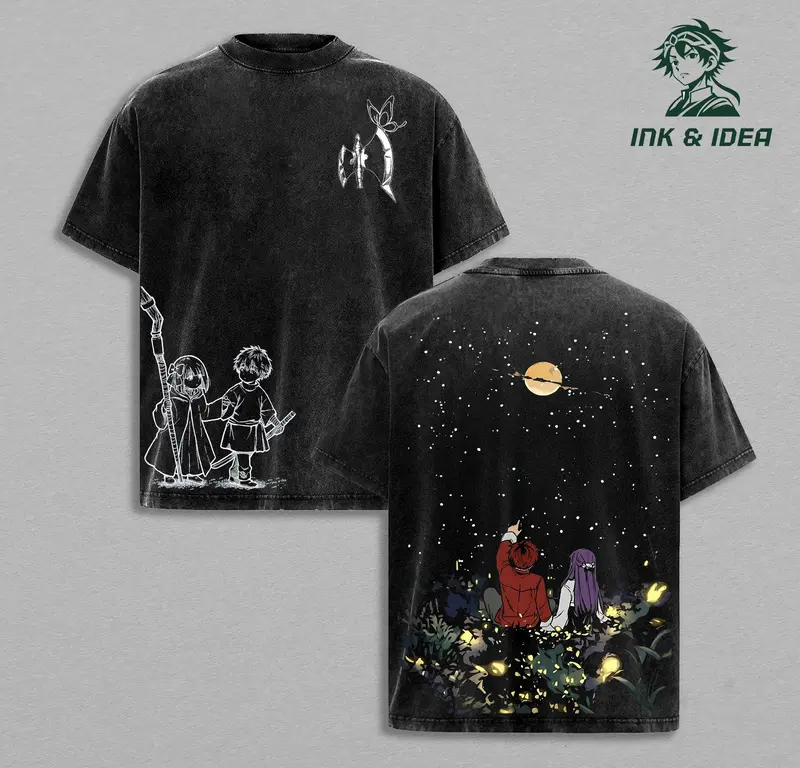 Stark Fern "Under the Stars" Frieren Season 2 Beyond Journey's End  Anime Shirt Washed Manga Washed Heavy Cotton T-shirt Gift For Anime Fan Streetwear Unisex Tee.