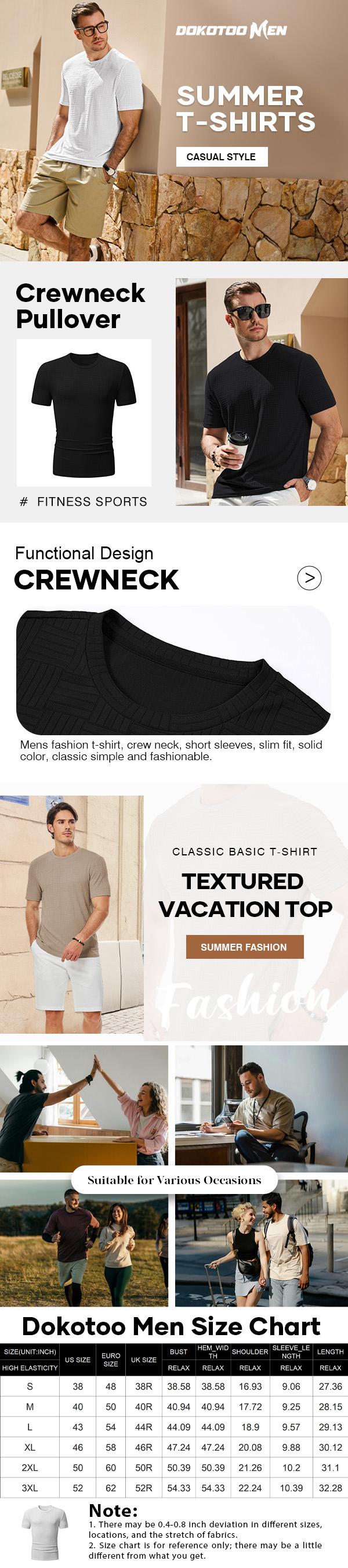 Dokotoo Men Men's T Shirts Summer Crewneck Tee Shirts Casual Textured Short Sleeve Pullover Tshirts