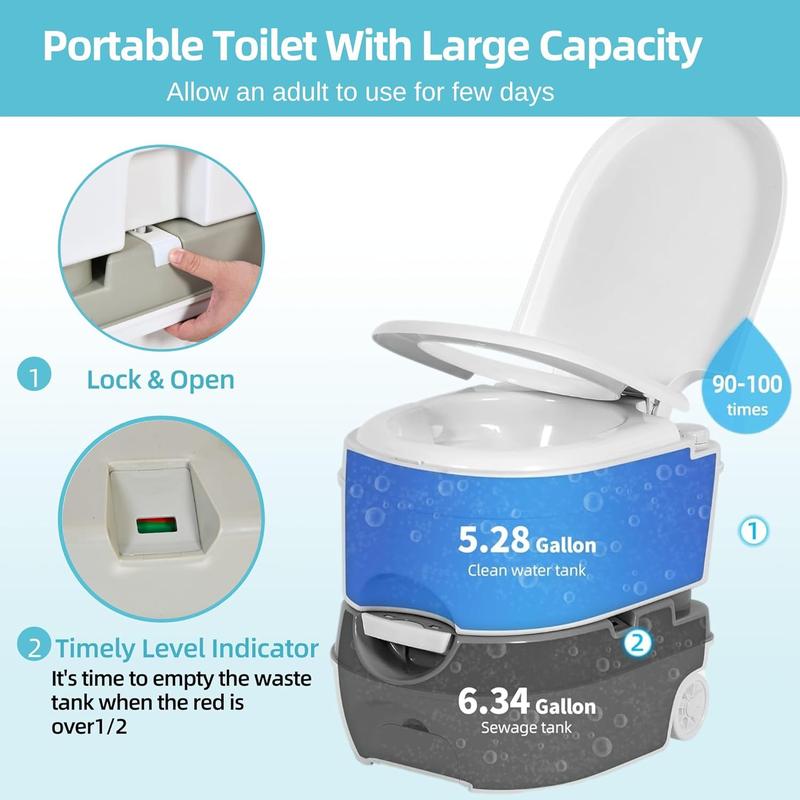 YITAMOTOR 6.34 Gallon Portable RV Toilet Camping Porta Potty with Paper Collection Handle Pump Leak-Proof for RV Travel Boat Trips Outdoors