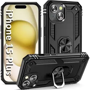 Entronix iPhone 15 Plus Case - Guard Ring Holder, Dual Layer Protection Magnetic Metal