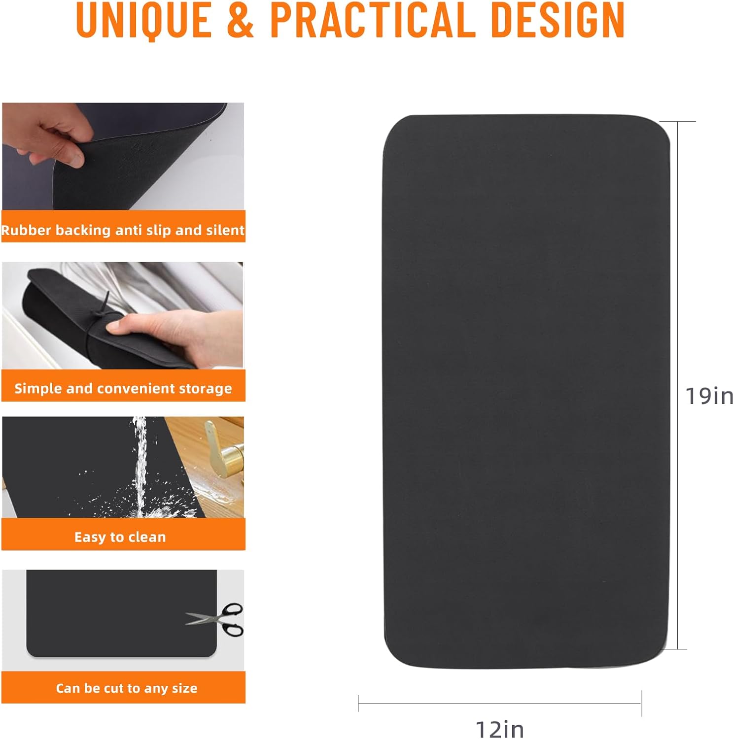 12"x19" Dish Drying Mat for Kitchen Counter, Coffee Mat, Rubber Backed, Absorbent, Thick Rectangular, Traditional Bar Accessories, Coasters, Tableware