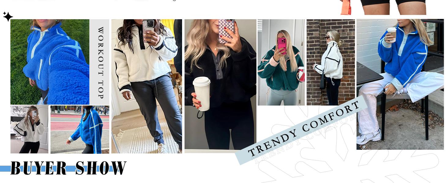 Yeokou Womens Half Zip Sherpa Fleece Pullover Soft Oversized Sweatshirt with Pockets Warm Fuzzy Sweater