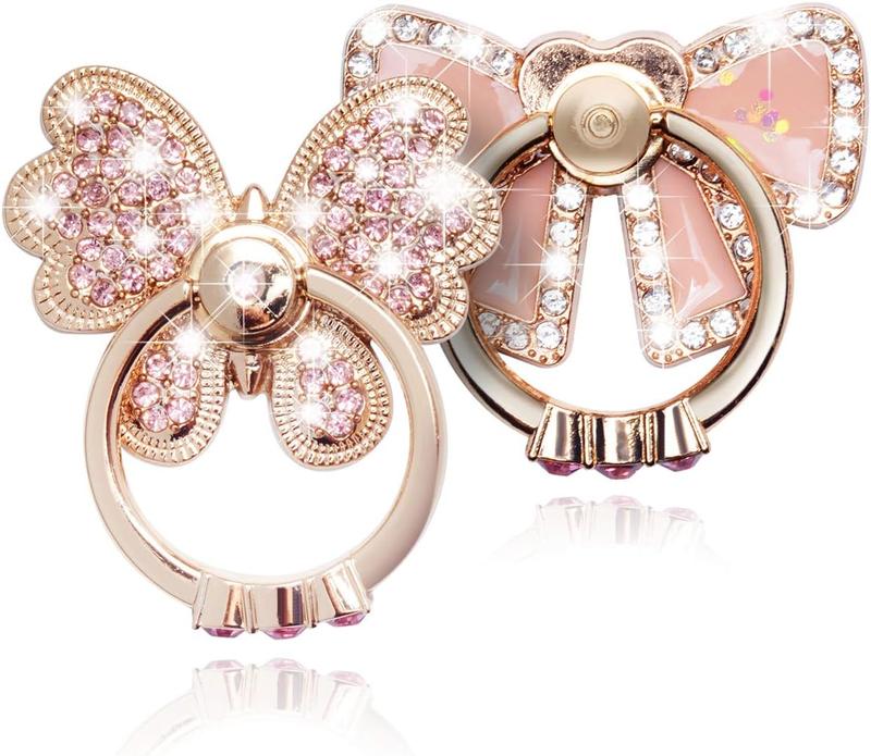 2-Pack Luxury Glitter Diamond Finger Ring Stand – Universal Metal Pop Socket Grip for iPhone 15/14/13/12/11 Pro Max, Galaxy Ultra & All Smartphones