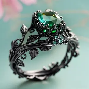 European and American Retro Style Women's Diamond-Embedded Leaf Ring, Exaggerated Minimalist Unique Women's Ring