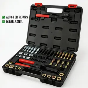 49PCS Thread Chaser Set Metric Thread Restorer Tool Rethreading for Automotive Wheel Studs & Spark Plugs with Hex Taps & Dies for Precision Rethreading, with Versatile Storage Box, Mechanic DIY Enthusiast