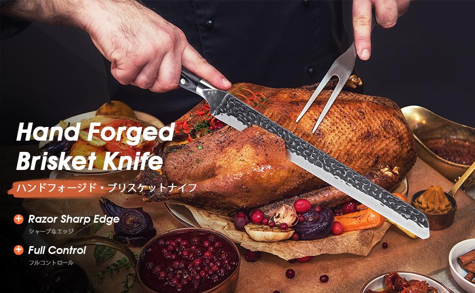 【February Faves】Huusk Japan 12 Inch Hand Forged Slicing Knife for Meats, Ribs, Roasts - Brisket Carving Knife for BBQ and Christmas Gifts – Perfect Father's Day  Gift!